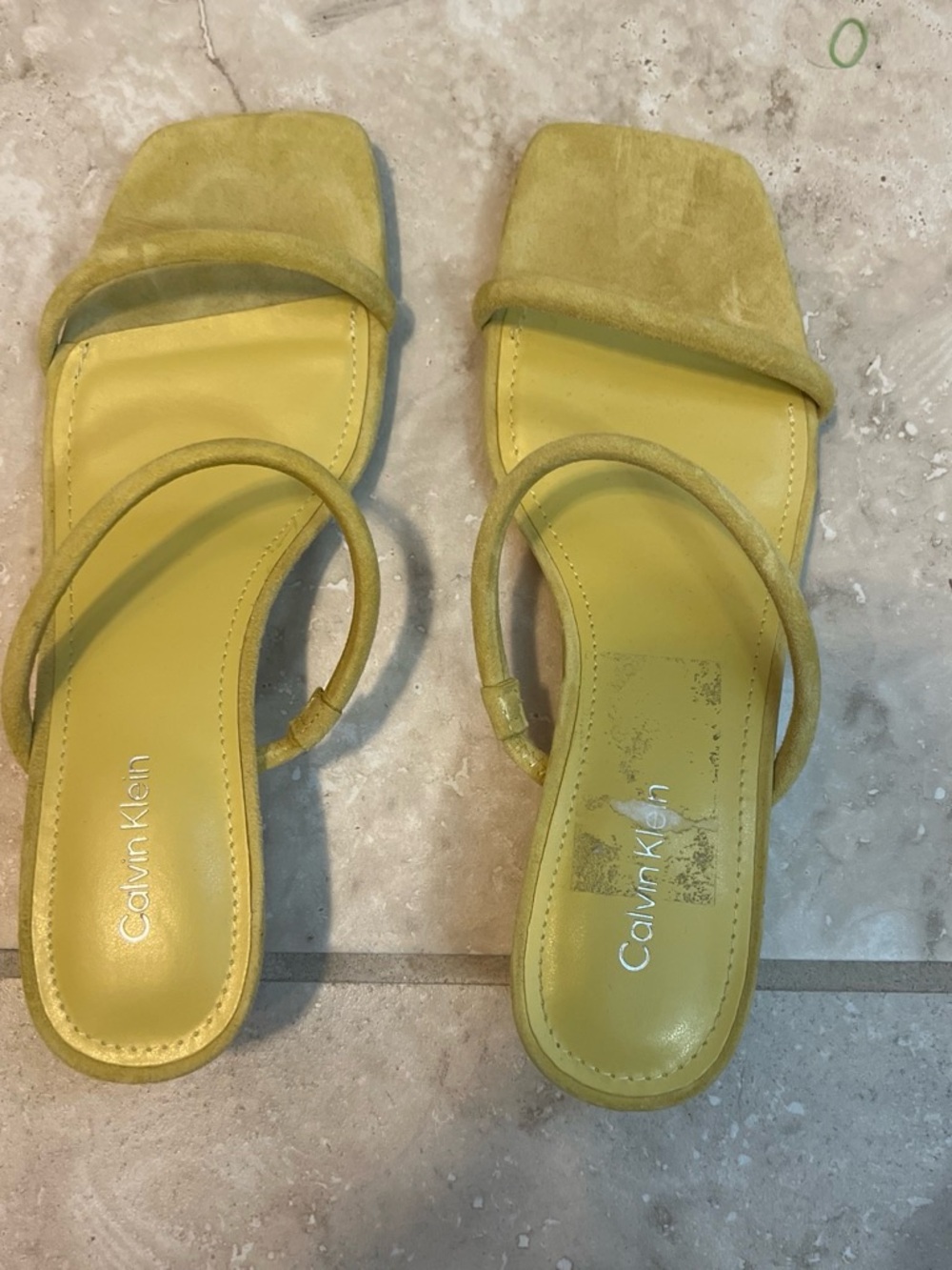Calvin Klein Lemon Suede Square-Toe Strap Heels